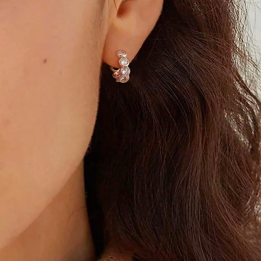 Yellow Gold Fashionable Women's Charm Cubic Zirconia Hoop Earrings